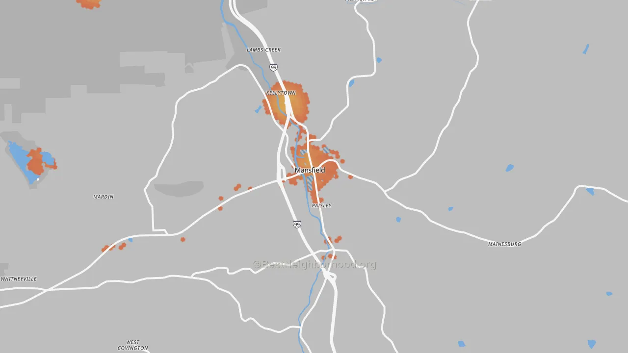 Bike Grade map of Mansfield, PA