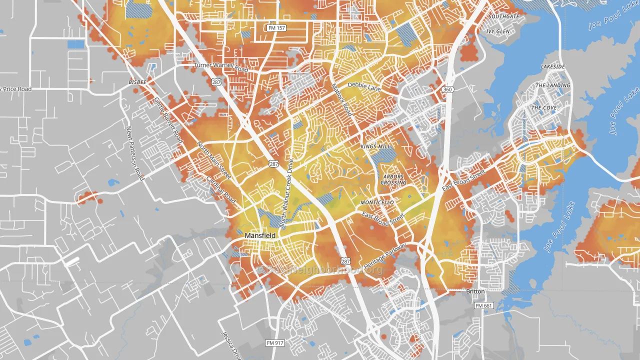 Bike Grade map of Mansfield, TX