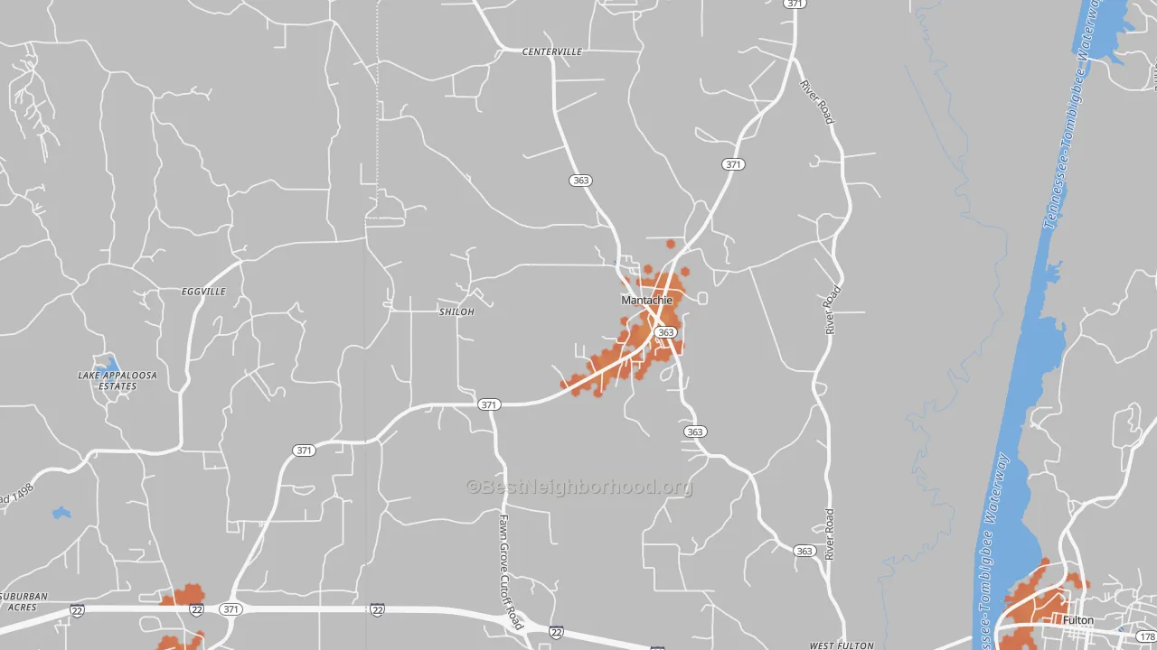 Bike Grade map of Mantachie, MS