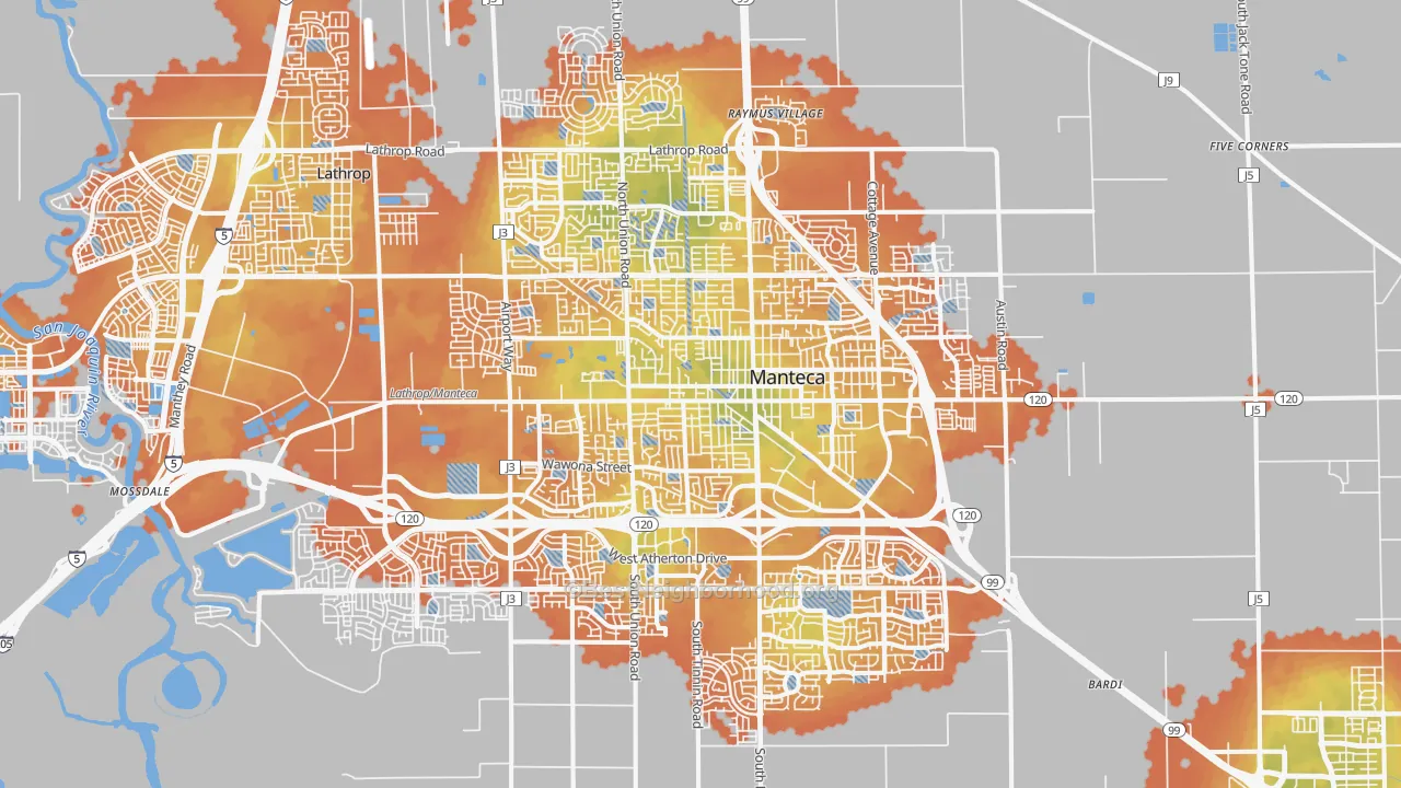 Bike Grade map of Manteca, CA