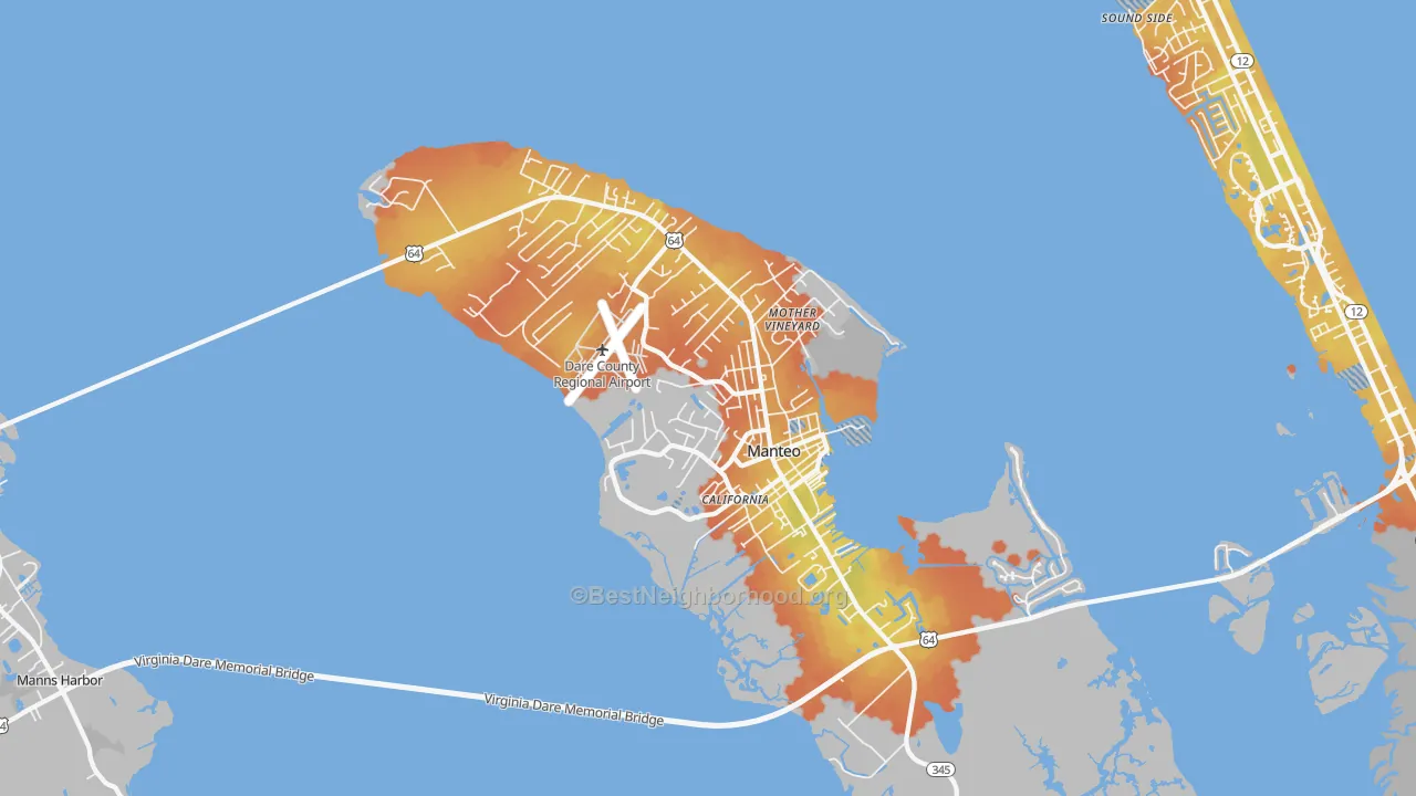 Bike Grade map of Manteo, NC