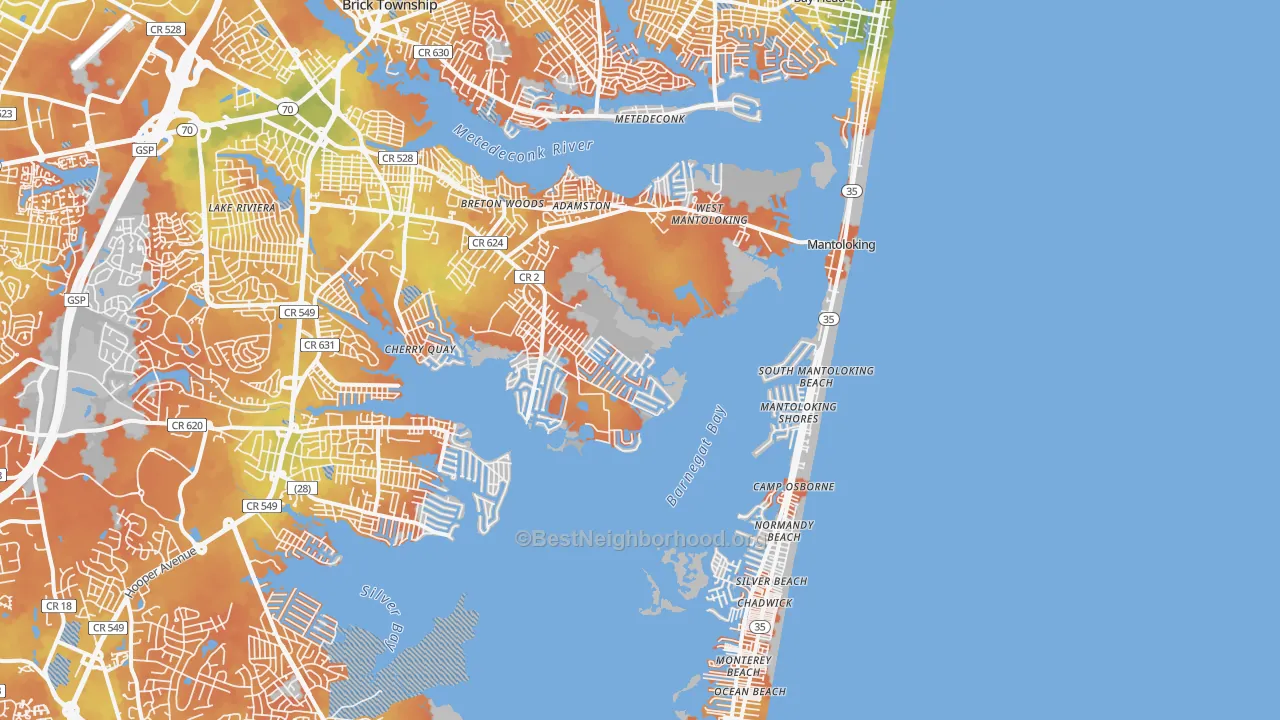 Bike Grade map of Mantoloking, NJ
