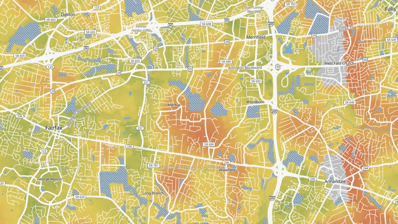 Bike Grade map of Mantua, Fairfax, VA