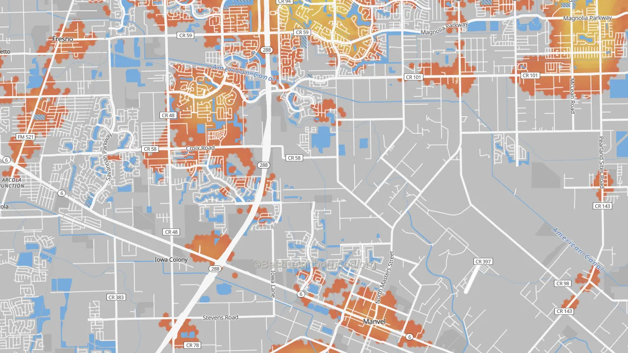 Bike Grade map of Manvel, TX