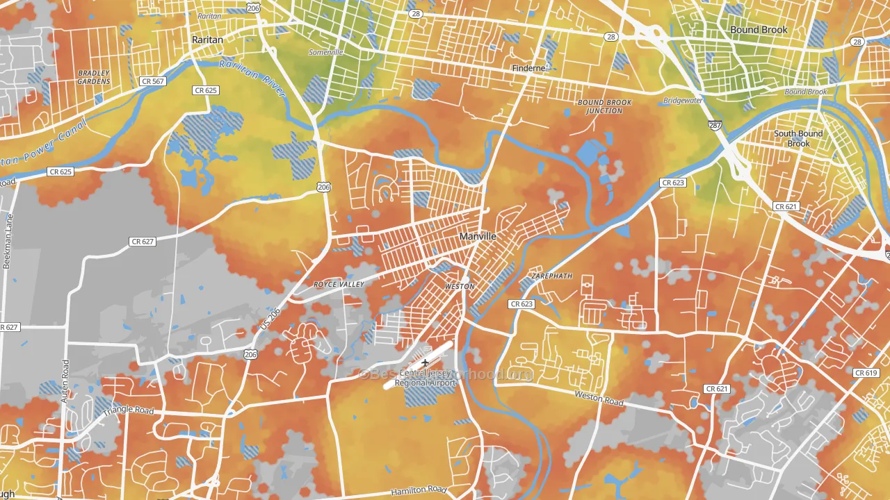 Bike Grade map of Manville, NJ