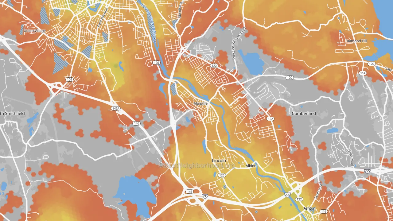 Bike Grade map of Manville, RI