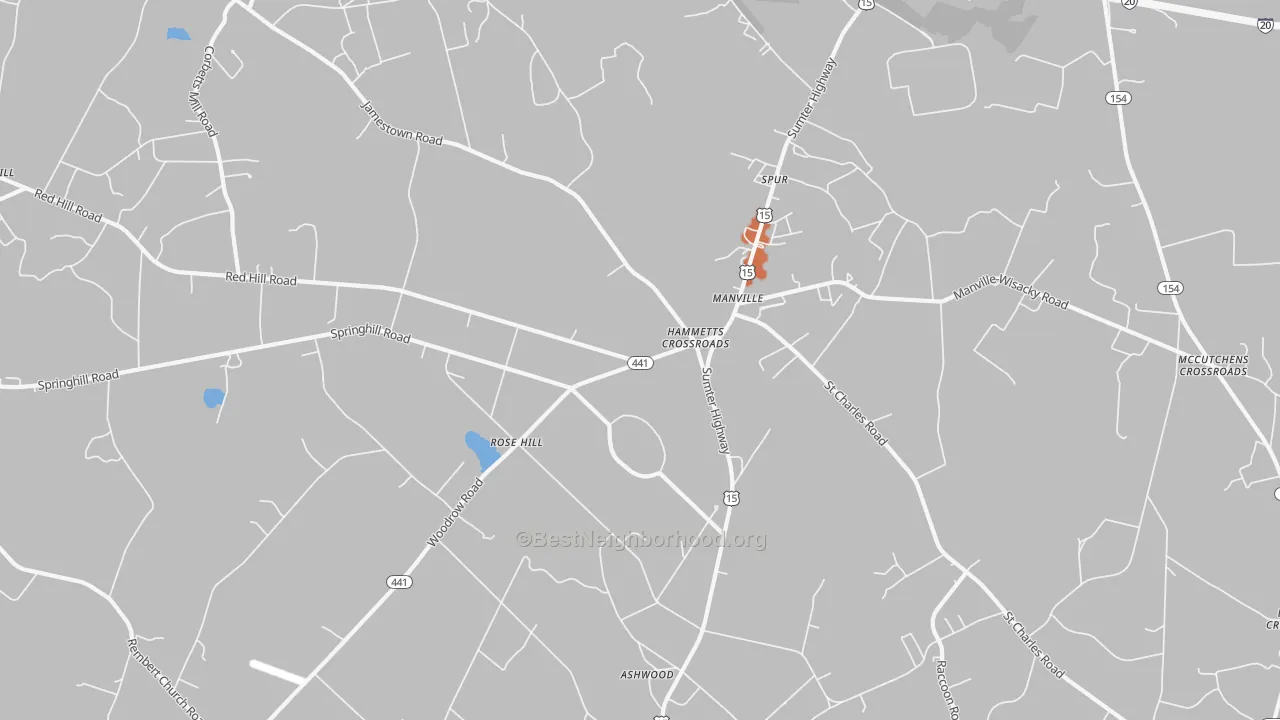 Bike Grade map of Manville, SC