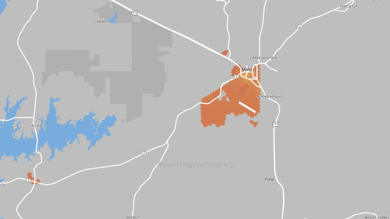 Bike Grade map of Many, LA