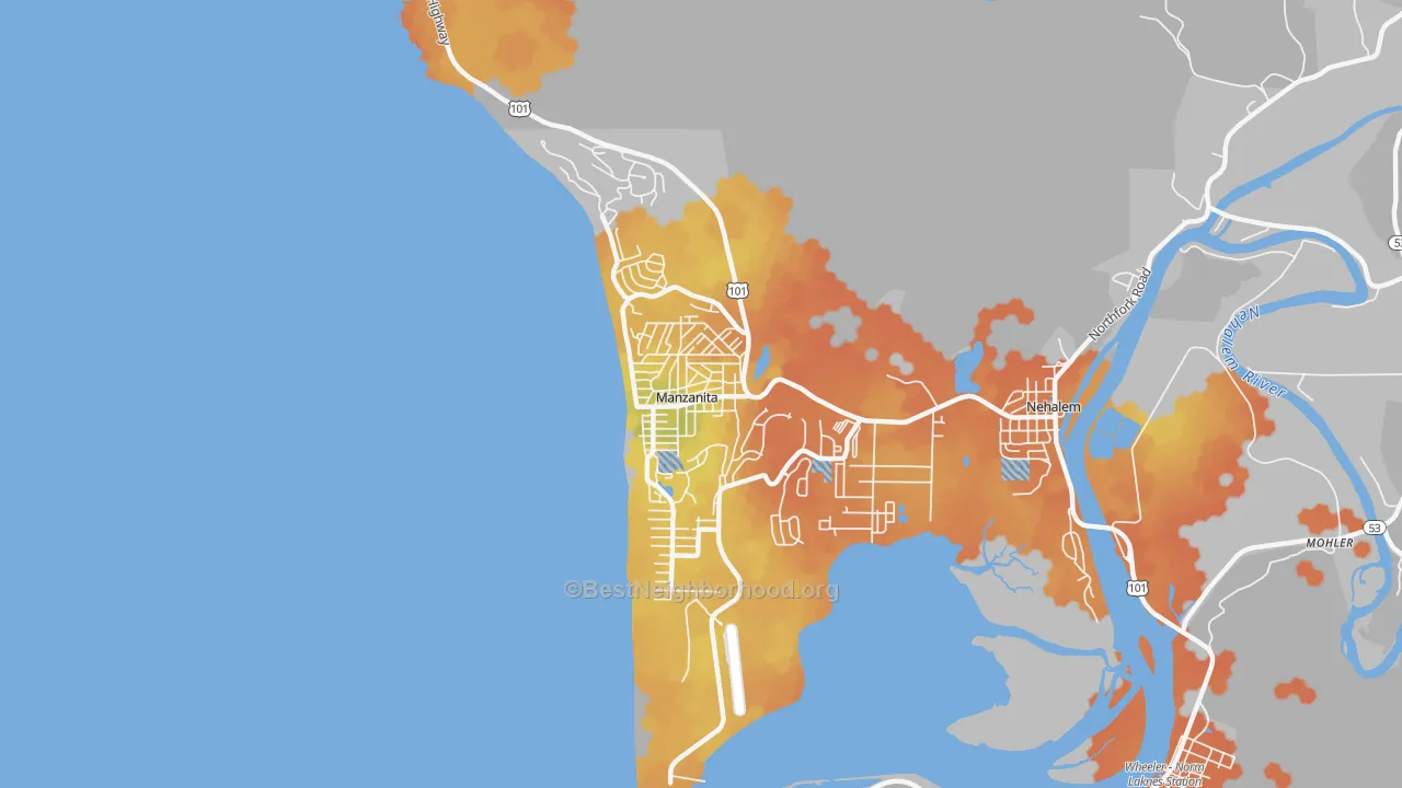 Bike Grade map of Manzanita, OR