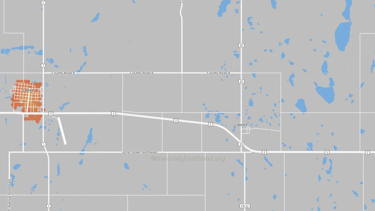 Bike Grade map of Mapes, ND