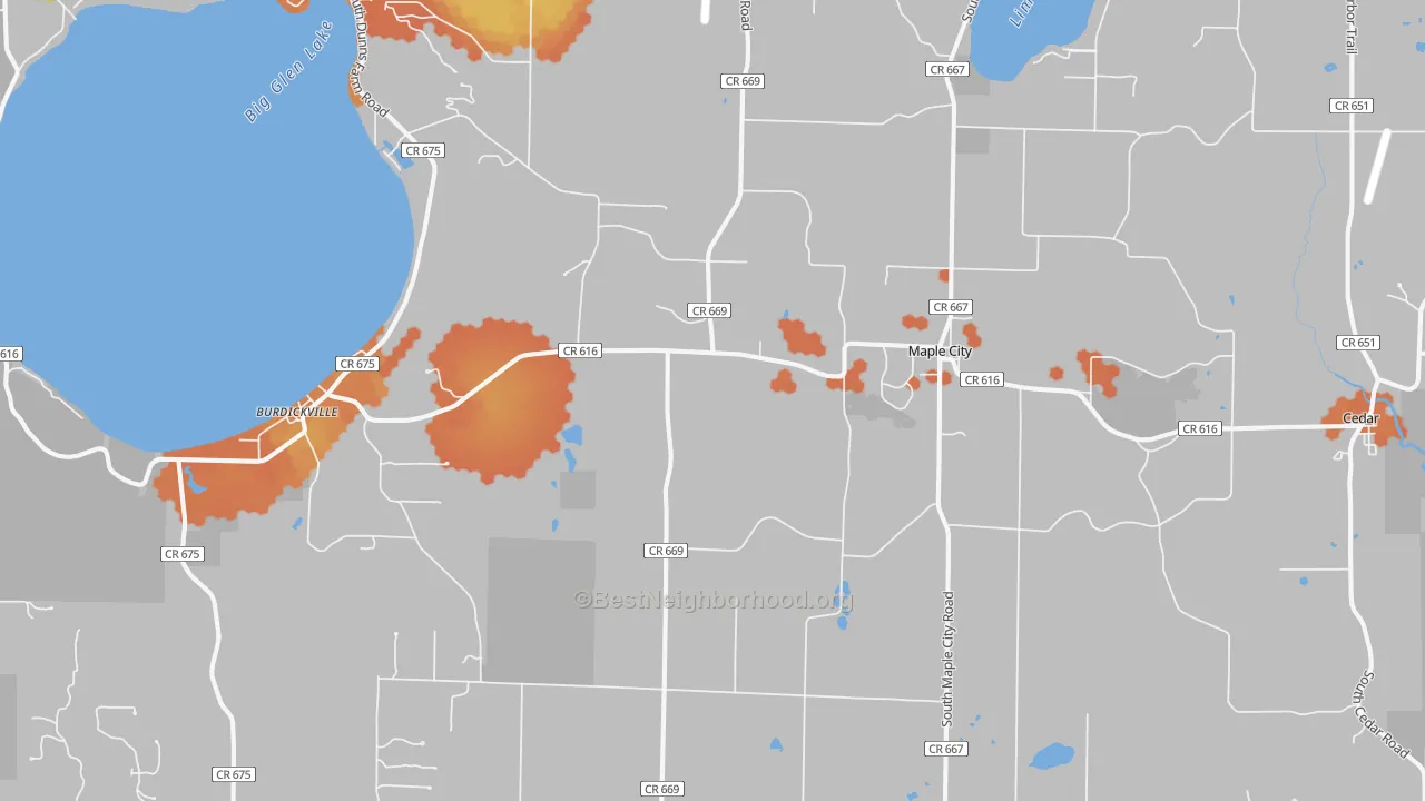 Bike Grade map of Maple City, MI