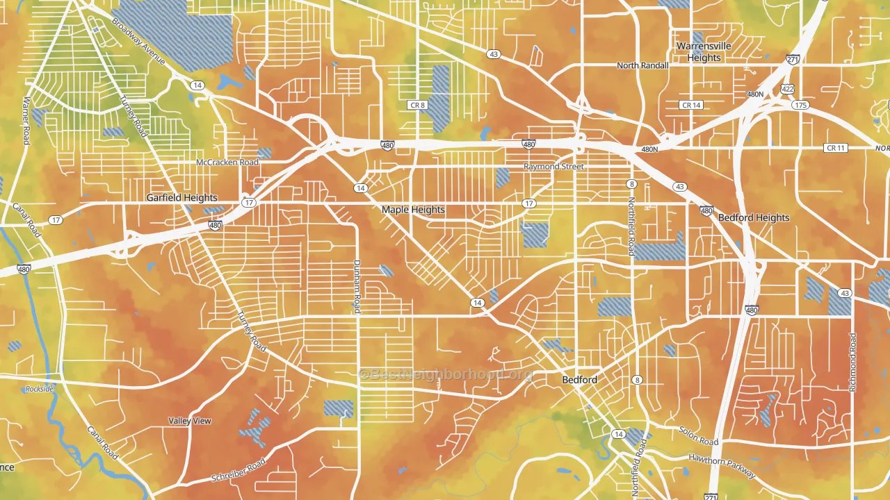 Bike Grade map of Maple Heights, OH
