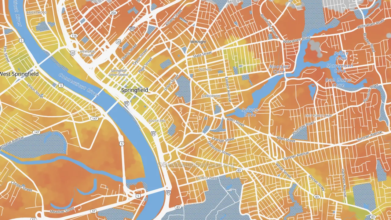 Bike Grade map of Maple High-Six Corners, Springfield, MA