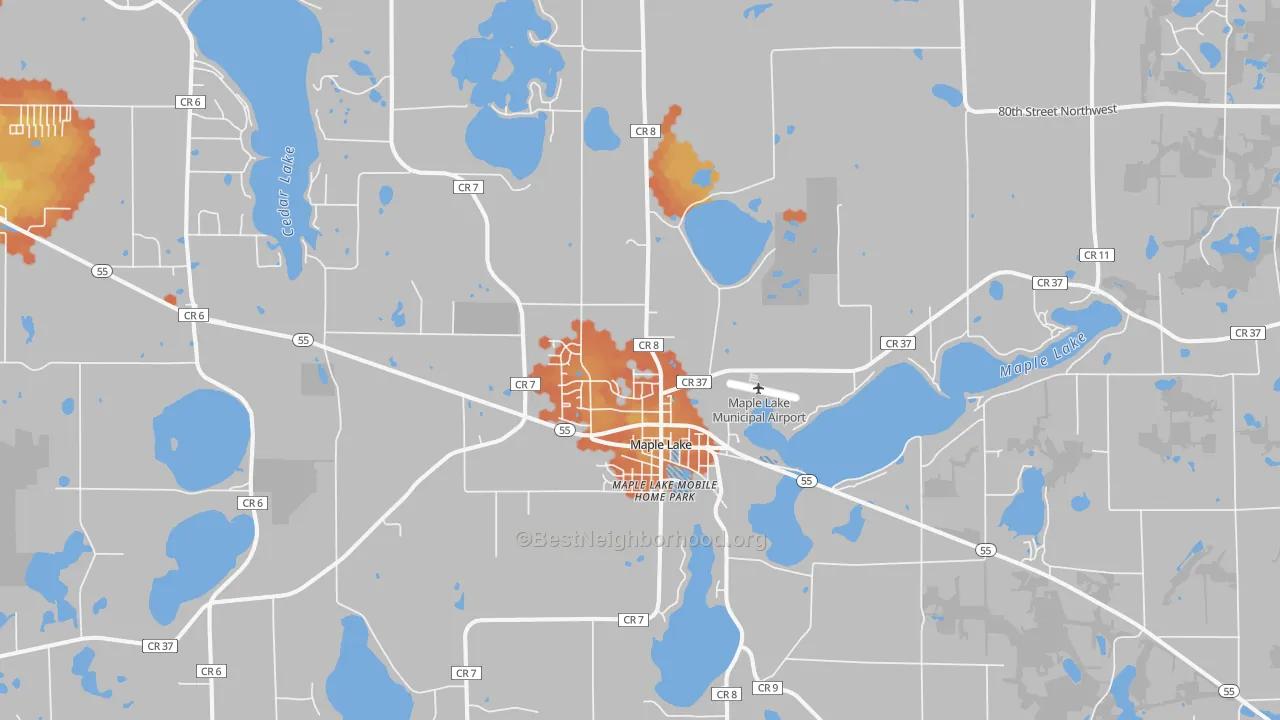 Bike Grade map of Maple Lake, MN
