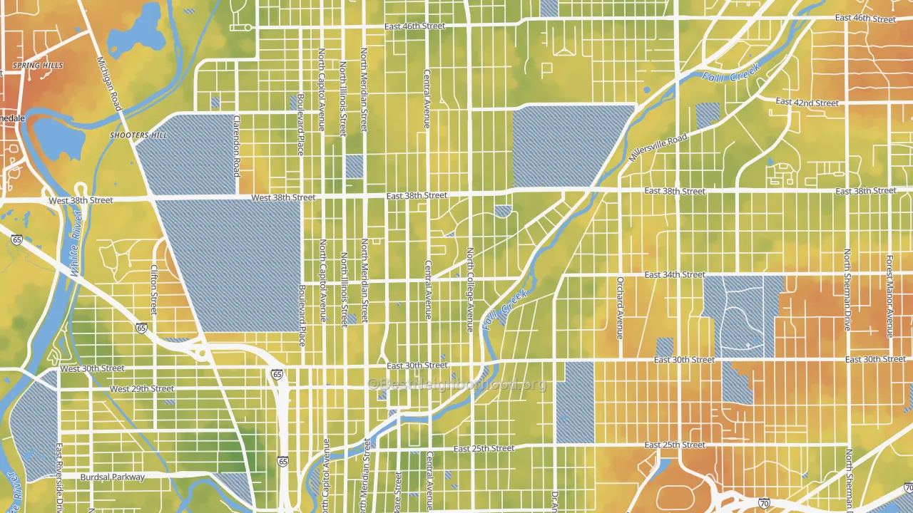 Bike Grade map of Mapleton-Fall Creek, Indianapolis, IN