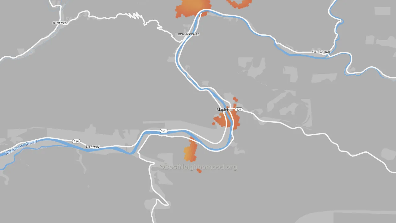 Bike Grade map of Mapleton, OR