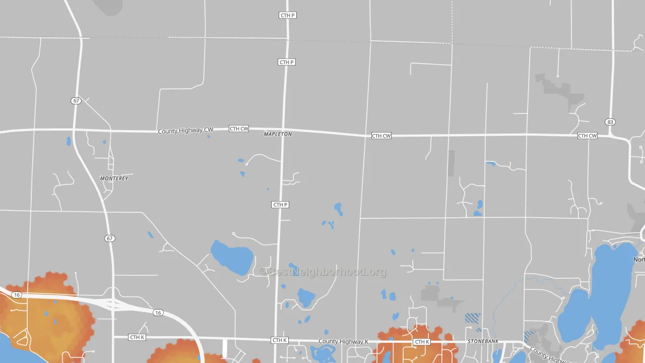 Bike Grade map of Mapleton, WI