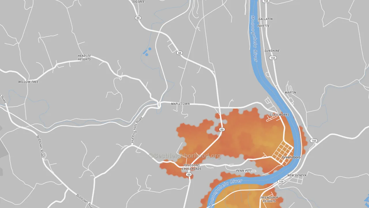 Bike Grade map of Mapletown, PA