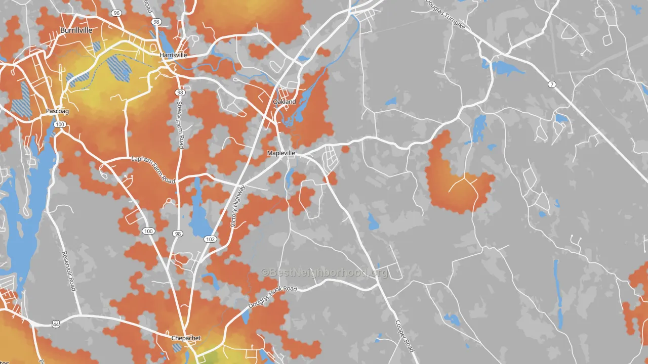Bike Grade map of Mapleville, RI