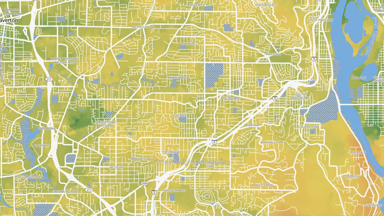 Bike Grade map of Maplewood-Ashcreek, Portland, OR