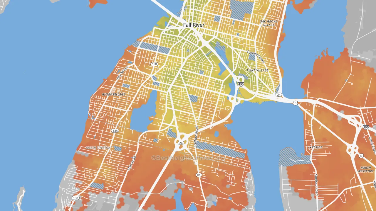 Bike Grade map of Maplewood, Fall River, MA