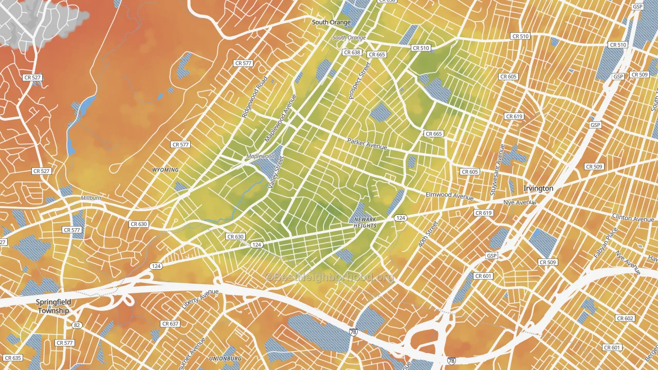 Bike Grade map of Maplewood, NJ