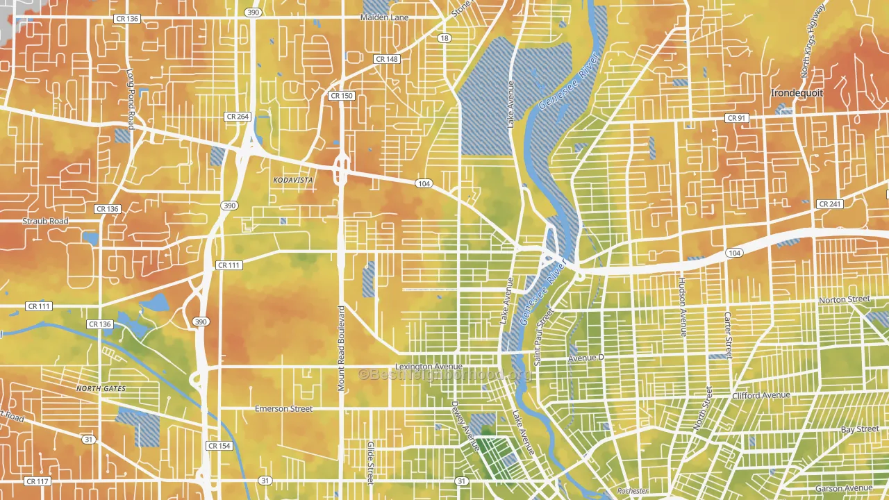 Bike Grade map of Maplewood, Rochester, NY