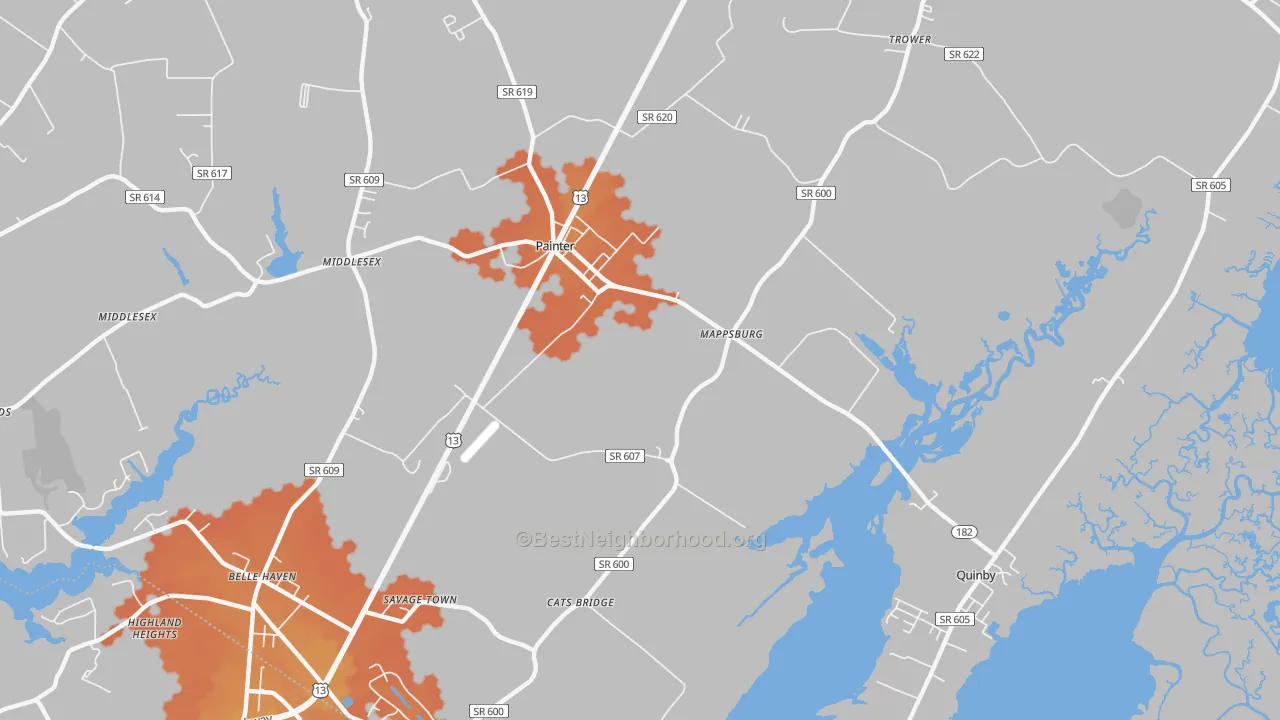 Bike Grade map of Mappsburg, VA