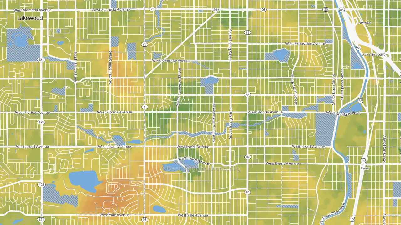 Bike Grade map of Mar Lee, Denver, CO
