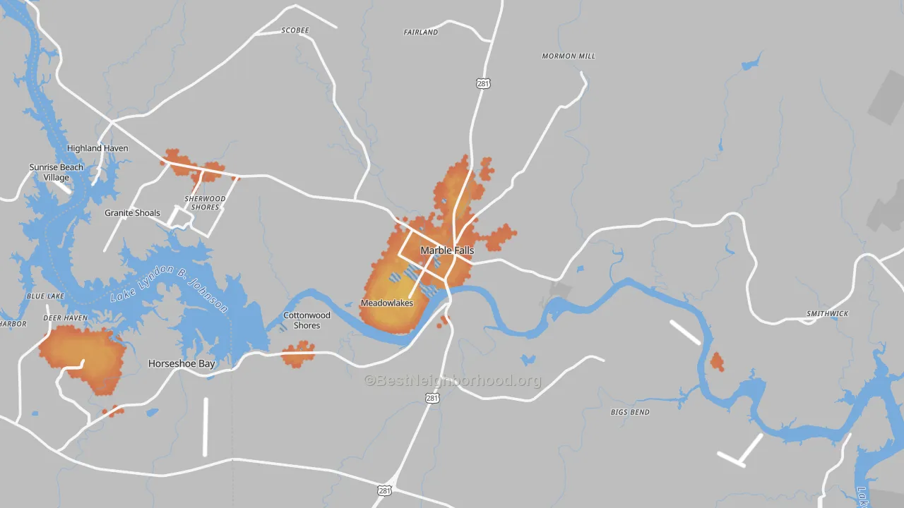Bike Grade map of Marble Falls, TX