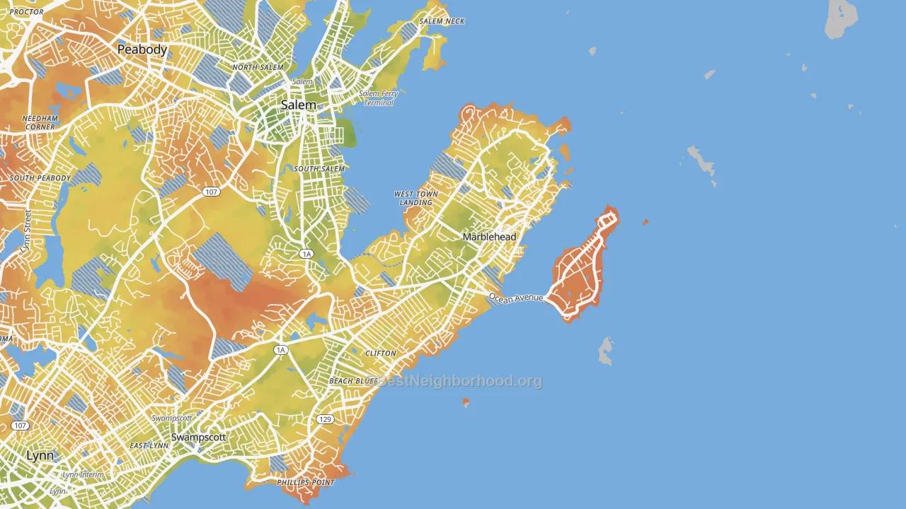 Bike Grade map of Marblehead, MA