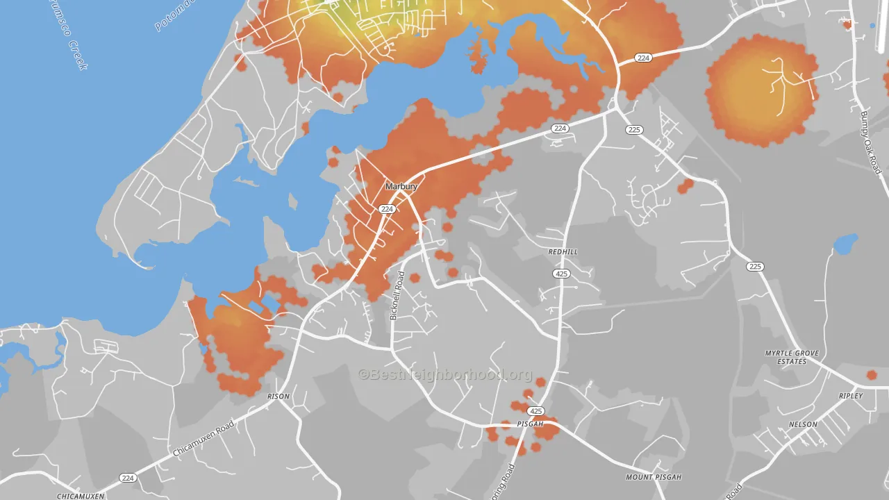 Bike Grade map of Marbury, MD