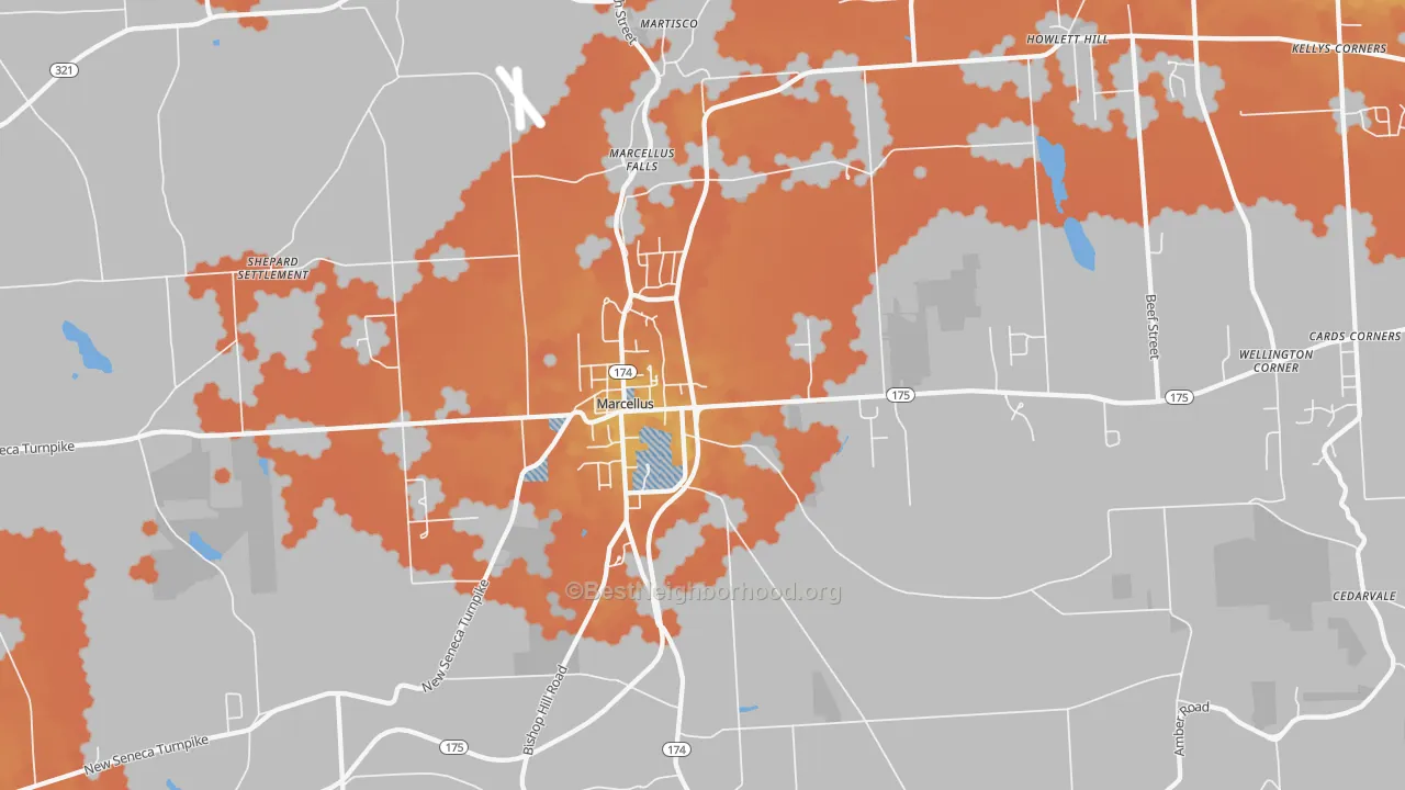 Bike Grade map of Marcellus, NY