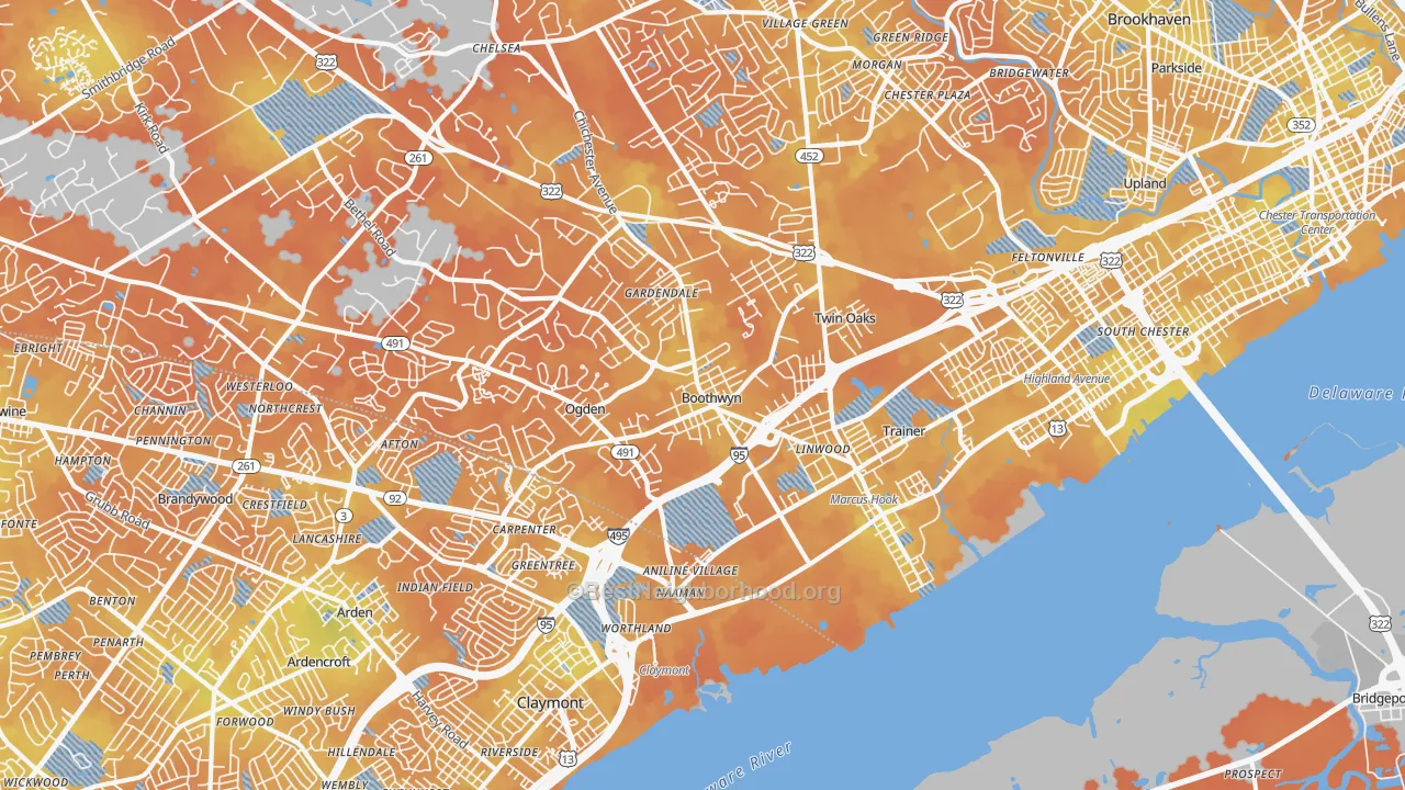 Bike Grade map of Marcus Hook, PA