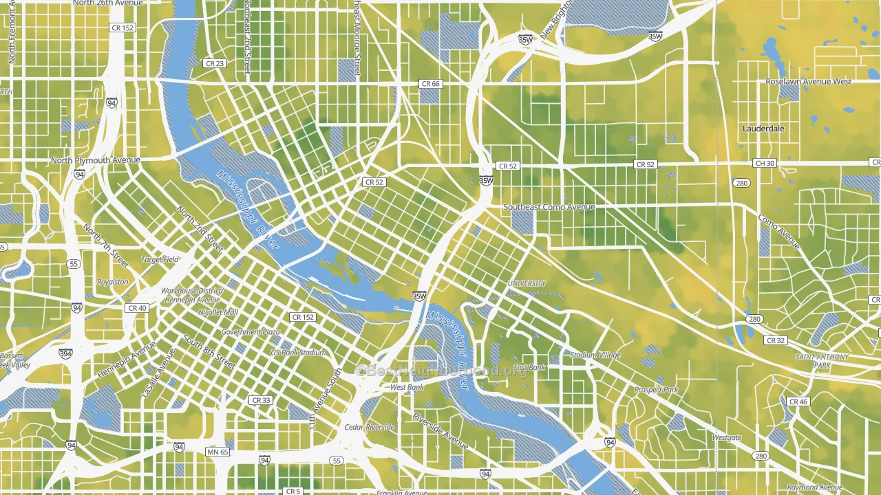Bike Grade map of Marcy Holmes, Minneapolis, MN