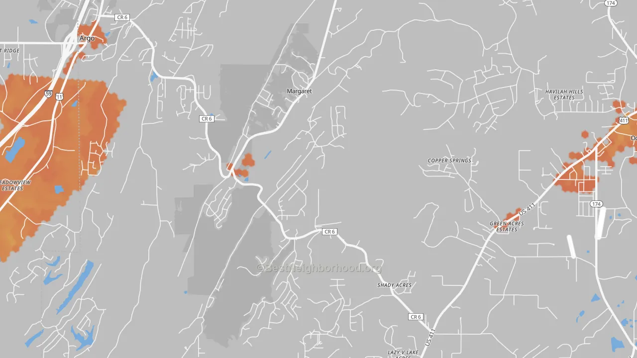 Bike Grade map of Margaret, AL