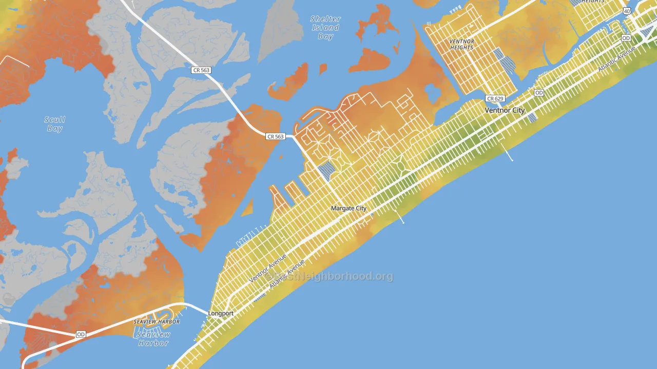 Bike Grade map of Margate City, NJ