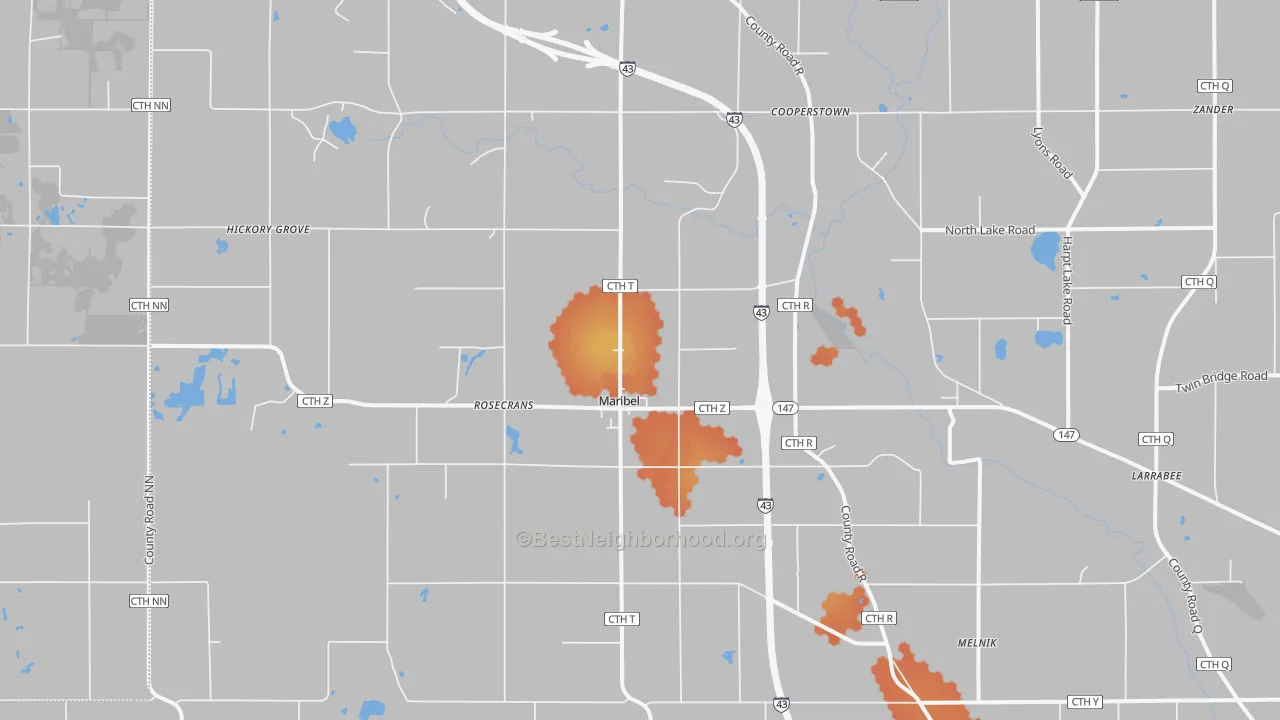 Bike Grade map of Maribel, WI
