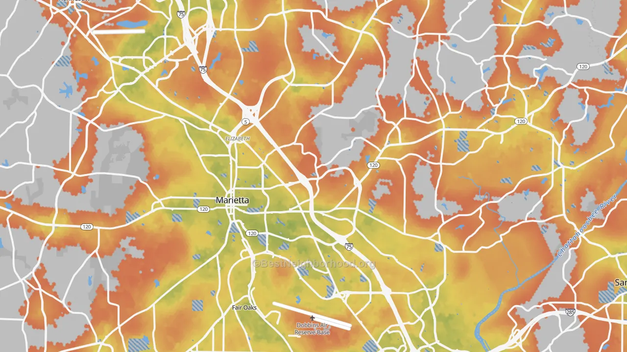 Bike Grade map of Marietta, GA