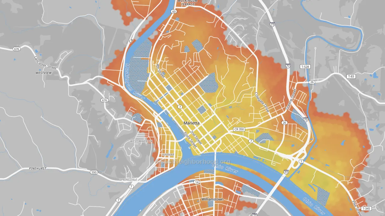 Bike Grade map of Marietta Historic District, Marietta, OH