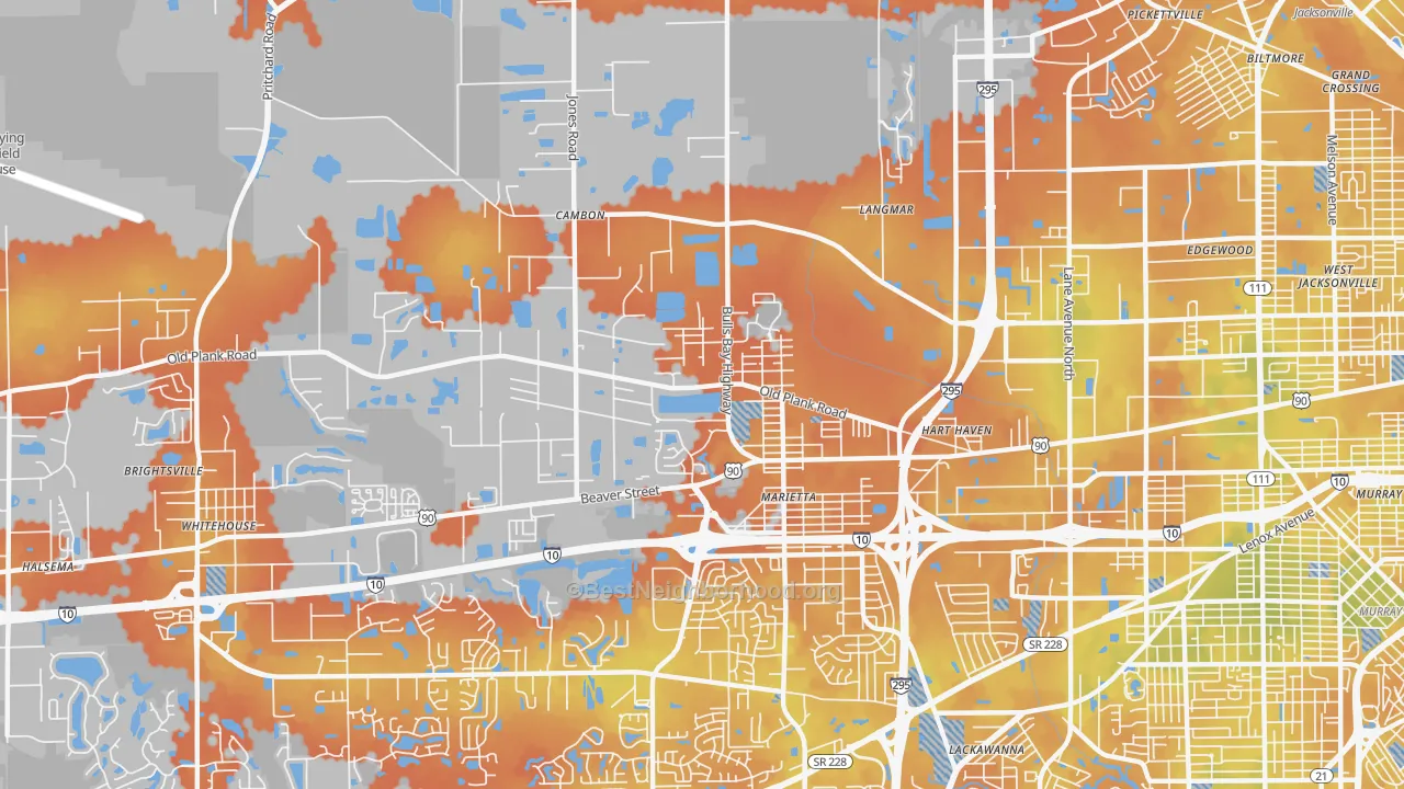 Bike Grade map of Marietta, Jacksonville, FL