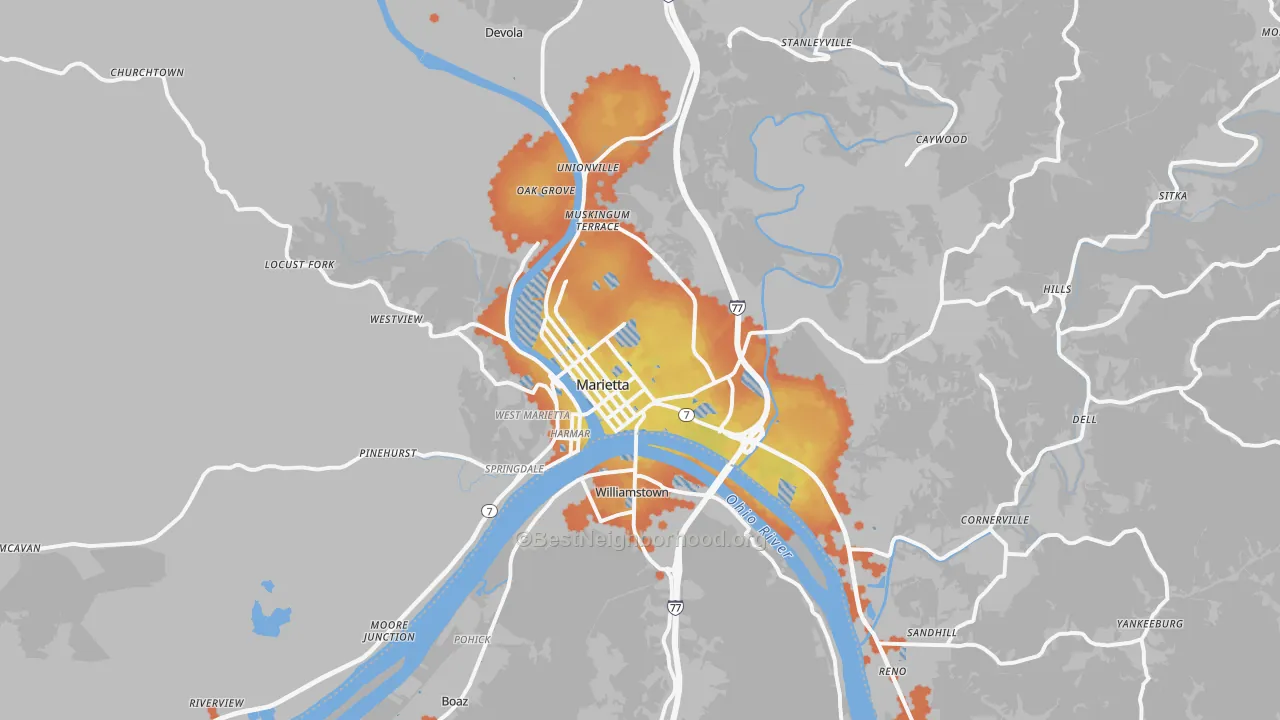 Bike Grade map of Marietta, OH