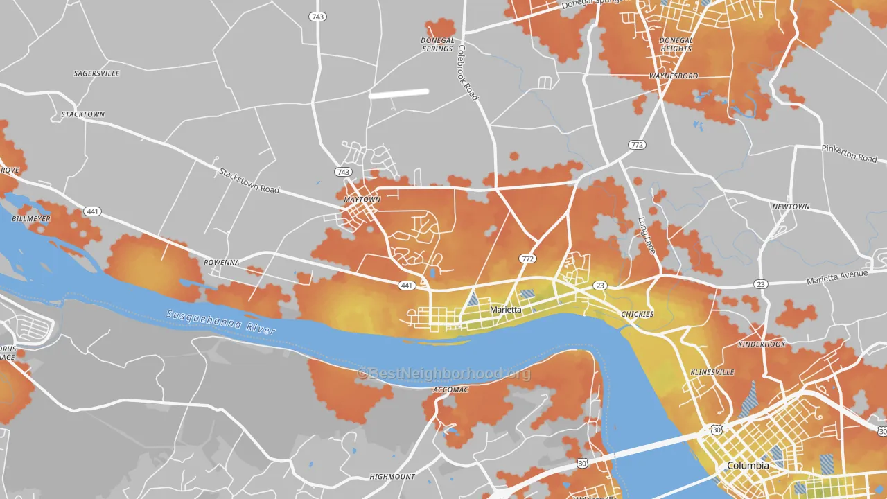 Bike Grade map of Marietta, PA