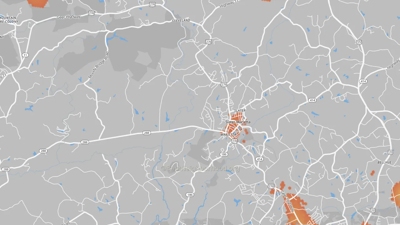 Bike Grade map of Marietta, SC