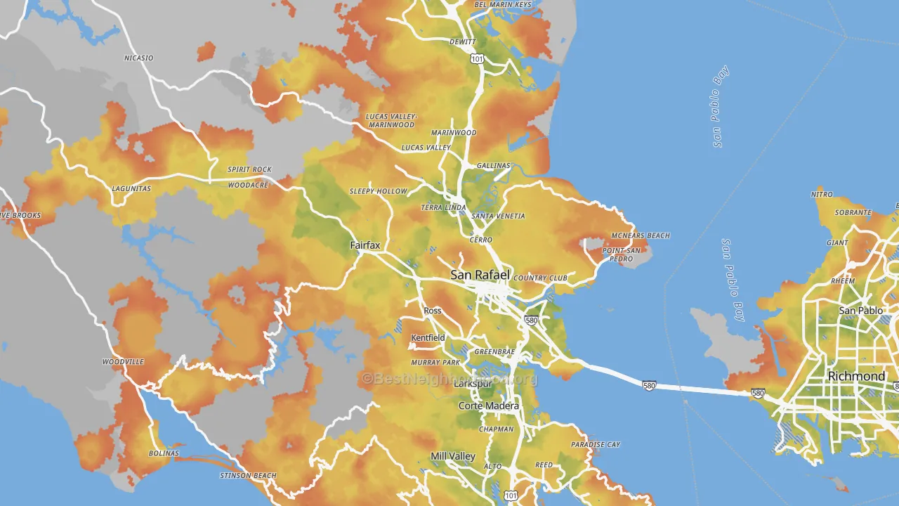 Bike Grade map of Marin County, CA