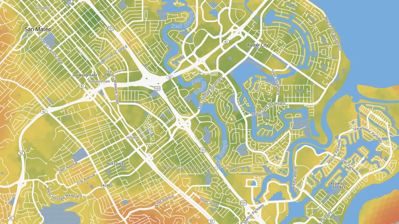 Bike Grade map of Marina Lagoon, San Mateo, CA
