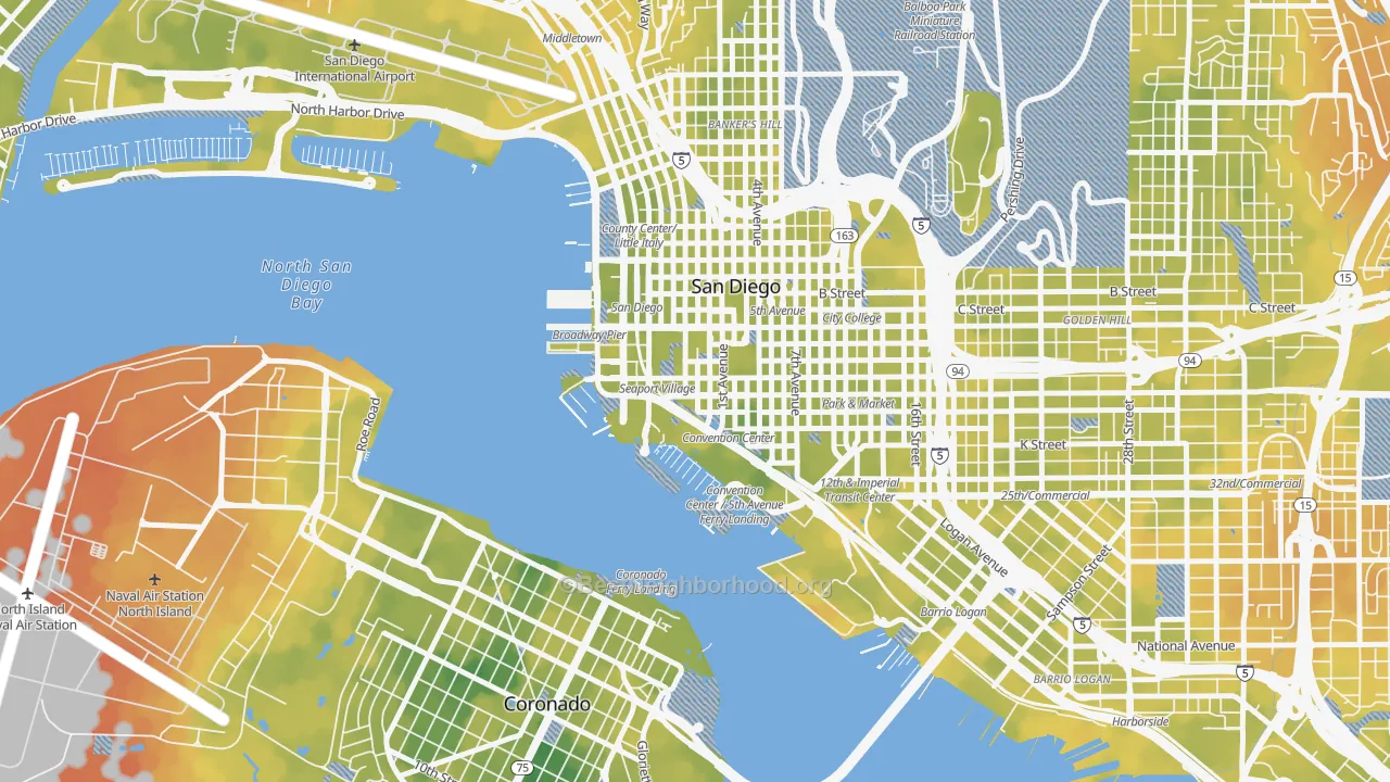 Bike Grade map of Marina, San Diego, CA