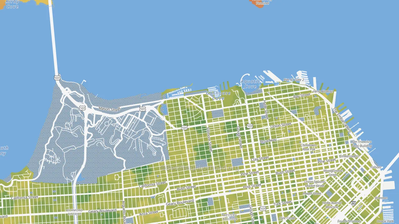 Bike Grade map of Marina-San Francisco, San Francisco, CA