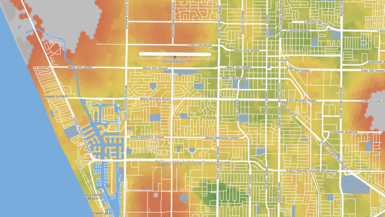 Bike Grade map of Marina West, Oxnard, CA