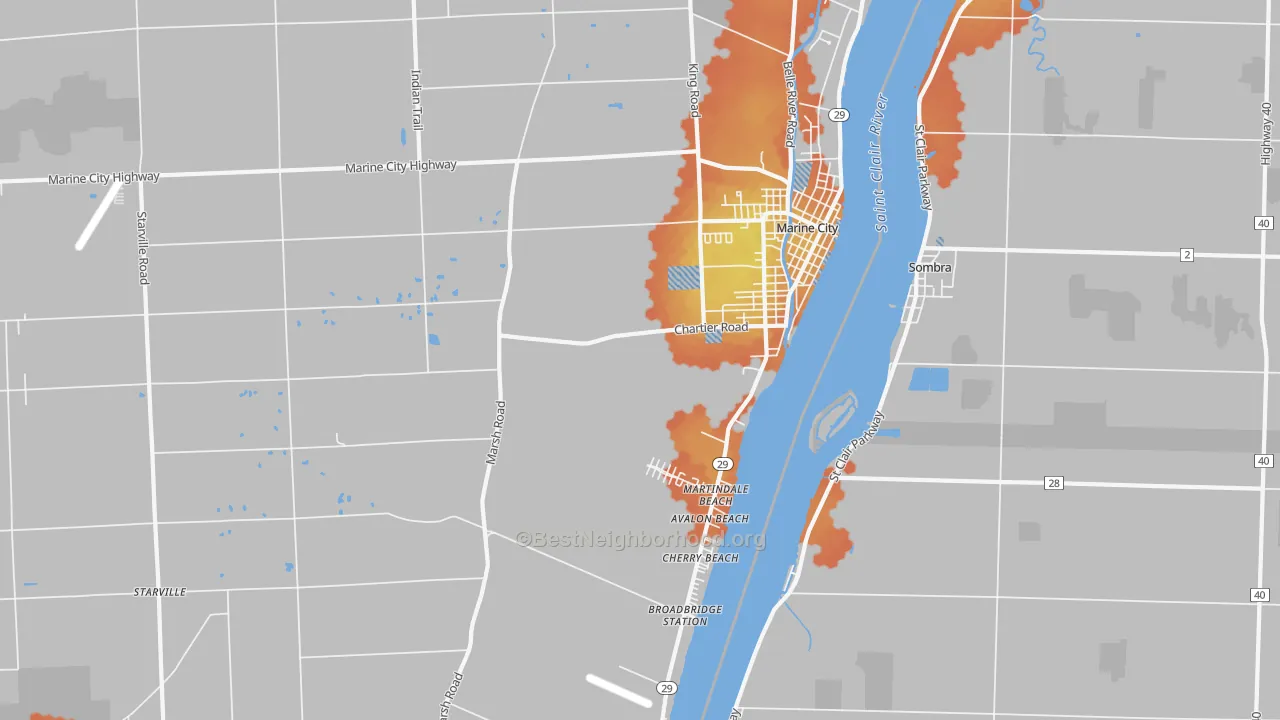 Bike Grade map of Marine City, MI